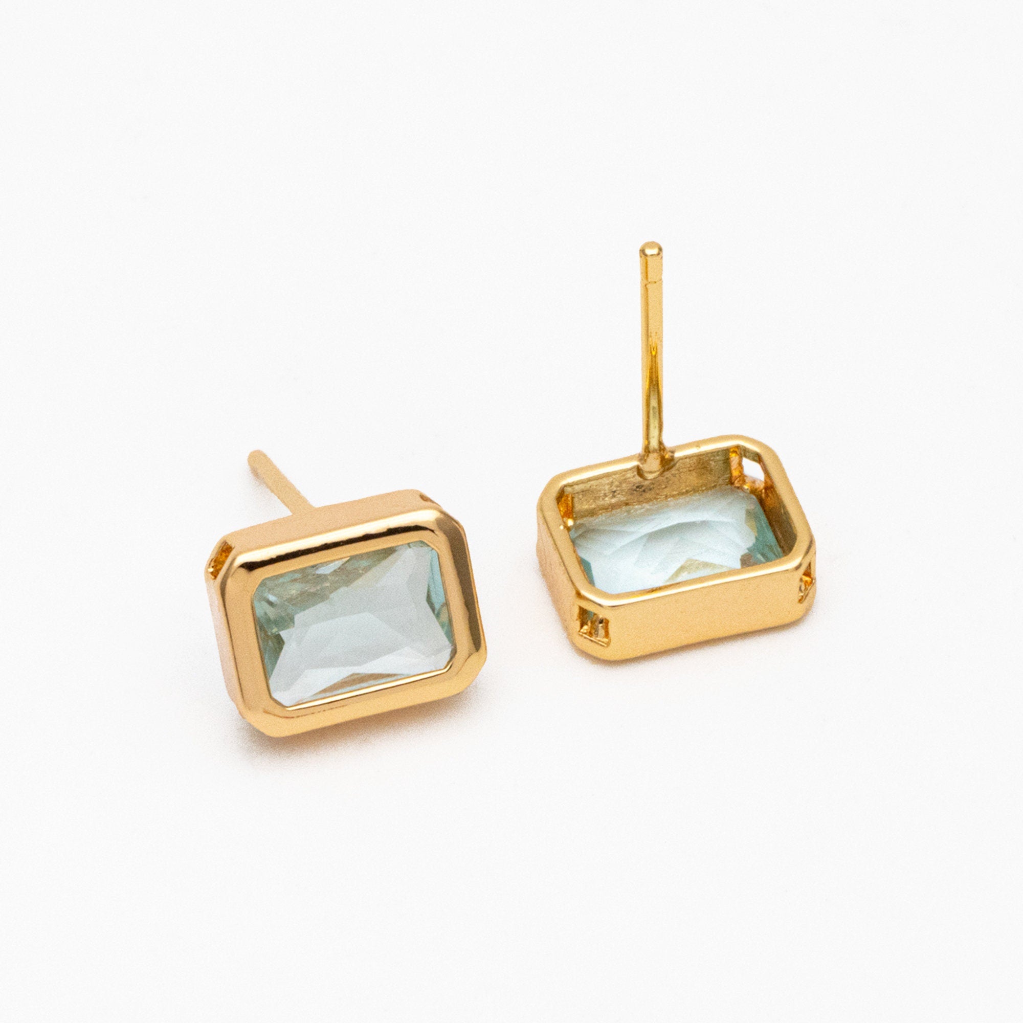 4pcs CZ Pave Rectangle Earring Studs, 18K Gold plated Brass Ear Posts, Geometric Earring Findings (#GB-3852)